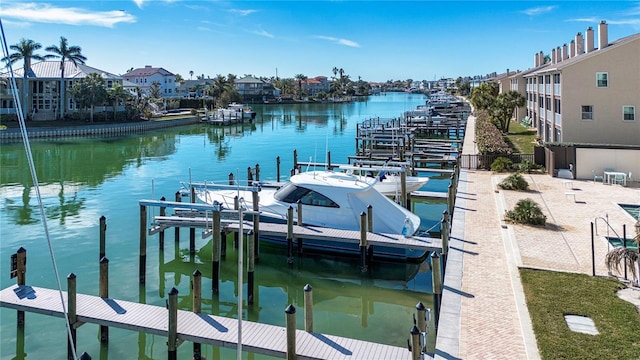 view of dock with a water view