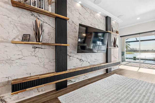 room details featuring hardwood / wood-style flooring and ornamental molding