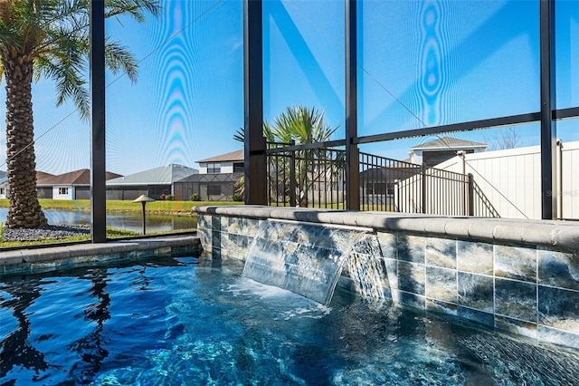 view of pool featuring pool water feature