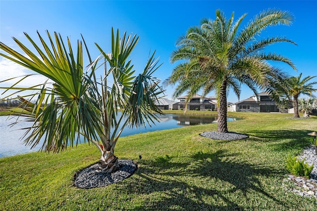 view of yard with a water view