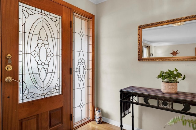 entryway with light hardwood / wood-style flooring