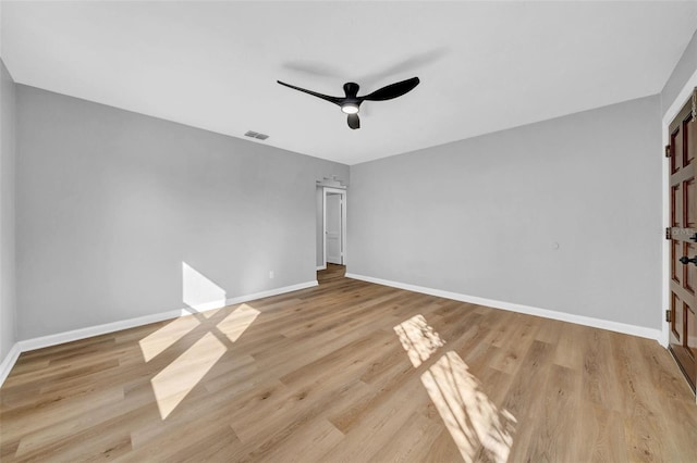 unfurnished living room with ceiling fan and light hardwood / wood-style floors