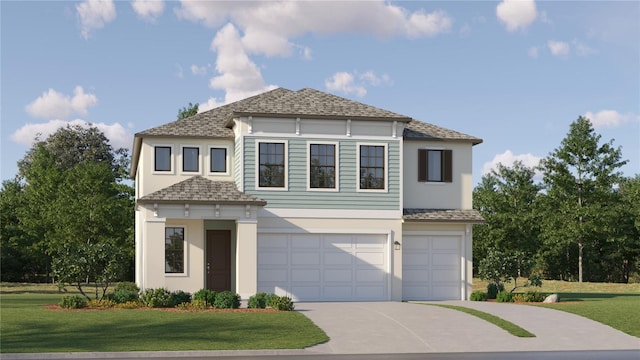 view of front facade with a garage and a front yard