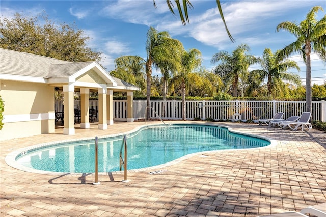 view of swimming pool with a patio