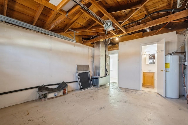 basement featuring gas water heater