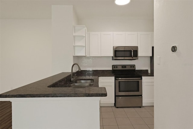 kitchen featuring white cabinetry, appliances with stainless steel finishes, and kitchen peninsula