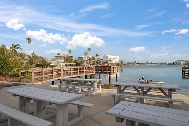 view of dock with a water view