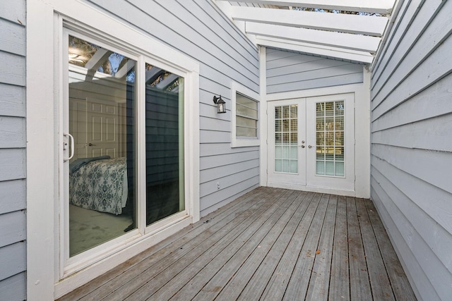 wooden deck with french doors