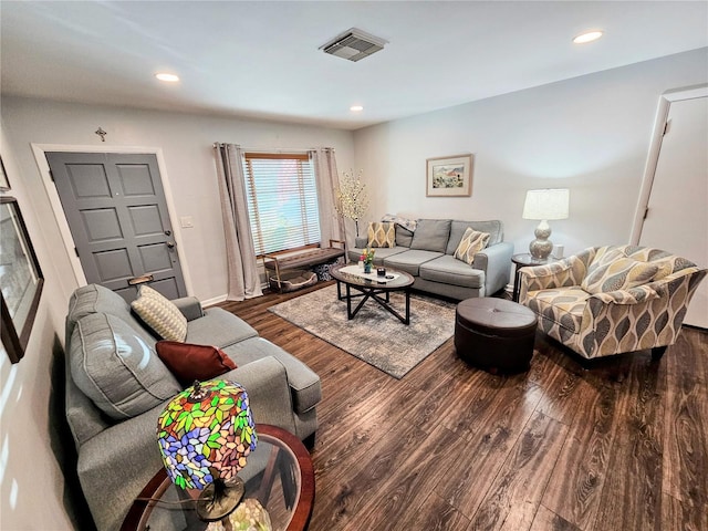 living room with dark wood-type flooring