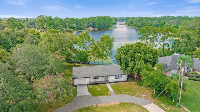 aerial view with a water view