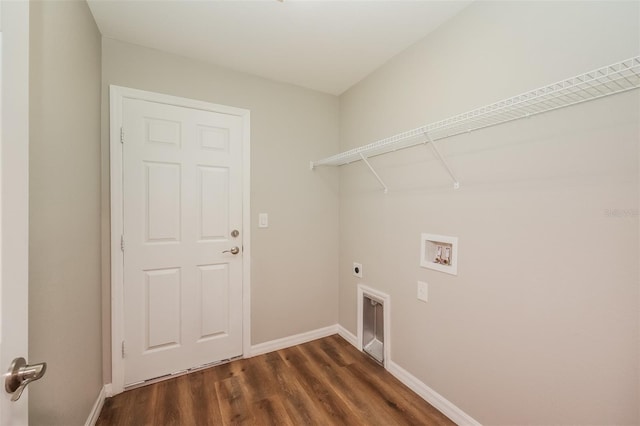 laundry area with hookup for a washing machine, dark wood-type flooring, and hookup for an electric dryer