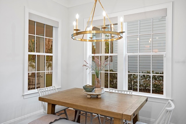 dining room with a chandelier