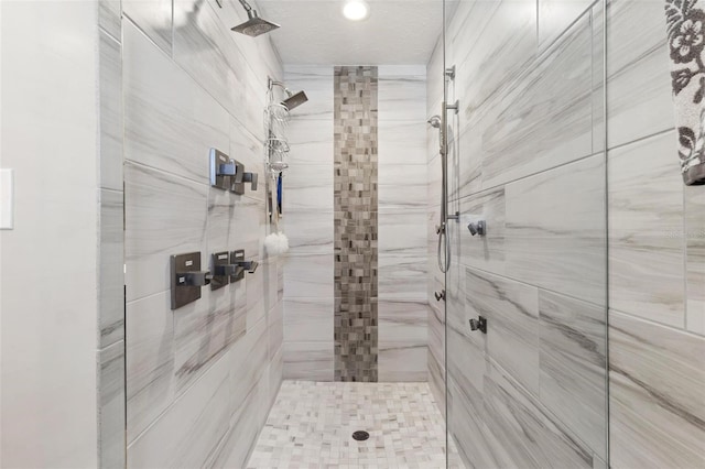 bathroom featuring a shower with door