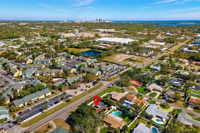 aerial view with a water view