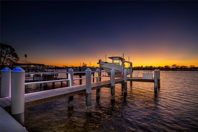 view of dock featuring a water view