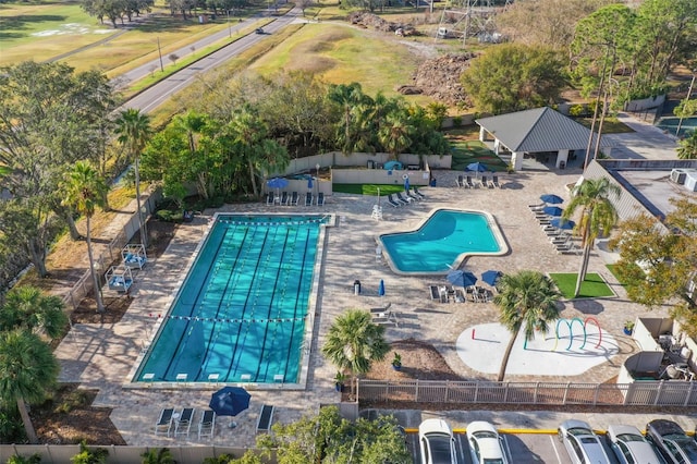 view of swimming pool with a gazebo and a patio