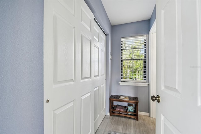 interior space with light hardwood / wood-style floors