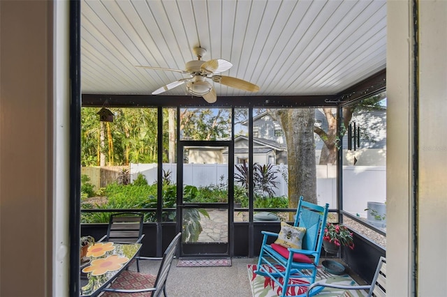 sunroom / solarium featuring ceiling fan and plenty of natural light