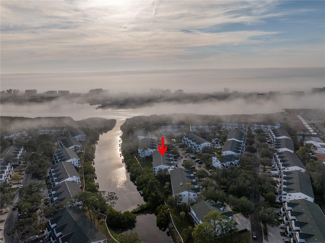 view of aerial view at dusk