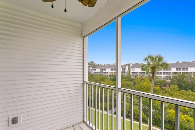 balcony with ceiling fan