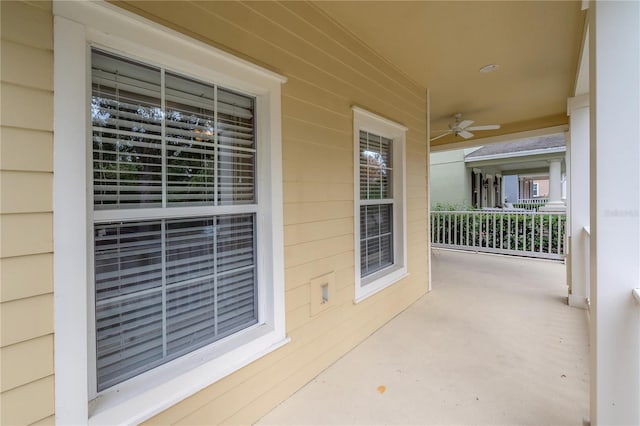 view of patio / terrace featuring covered porch and ceiling fan