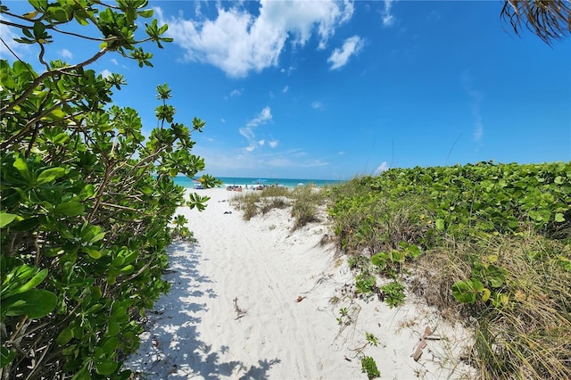 property view of water with a beach view