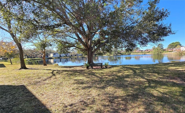 view of yard with a water view