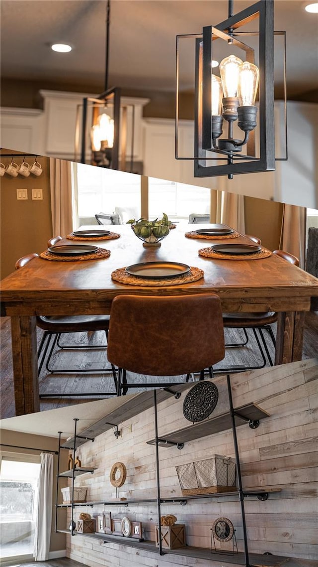 unfurnished dining area with wooden walls