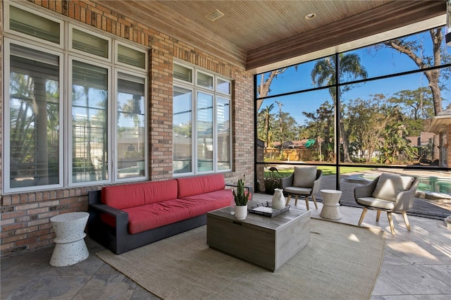 sunroom / solarium with wood ceiling