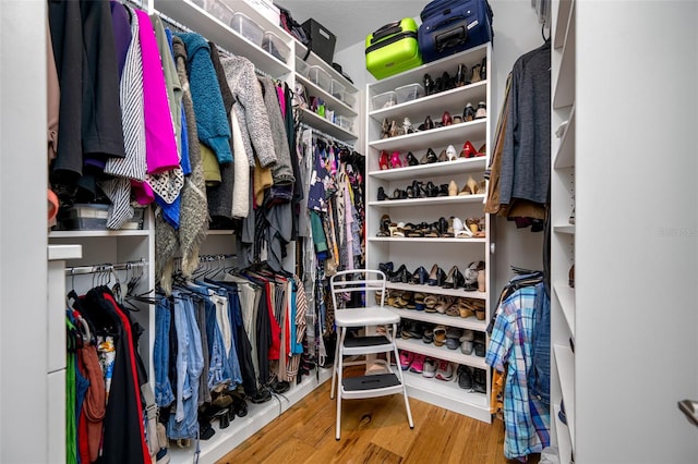 walk in closet featuring wood finished floors