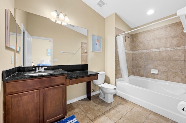 full bathroom featuring vanity, toilet, tile patterned flooring, and shower / tub combo