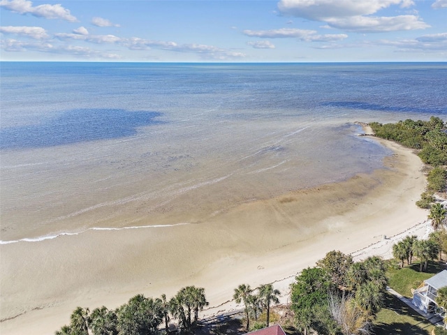 aerial view with a water view and a view of the beach