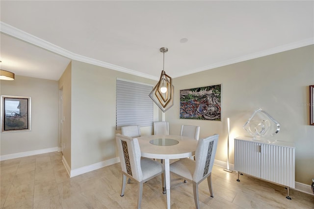 dining area with crown molding and radiator heating unit