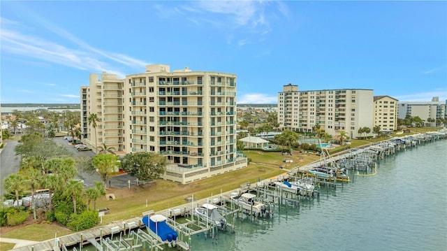 view of building exterior with a water view