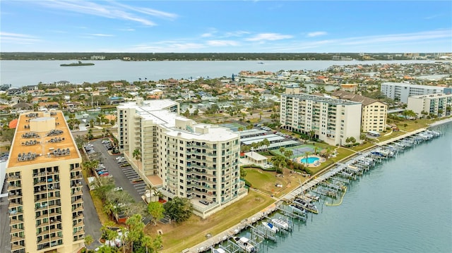 aerial view featuring a water view