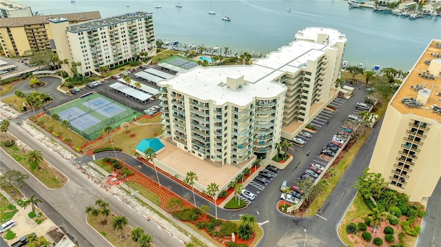 aerial view with a water view