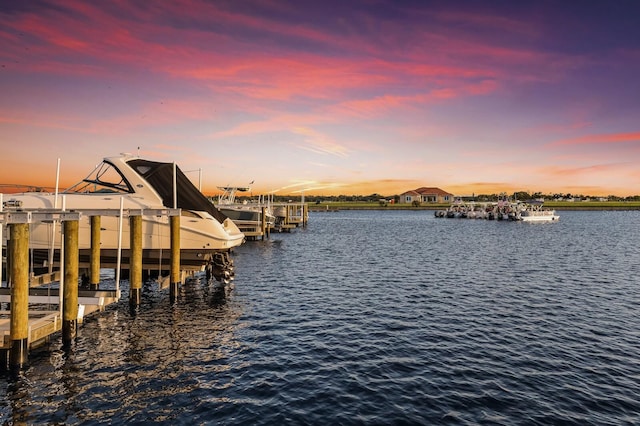 view of dock with a water view