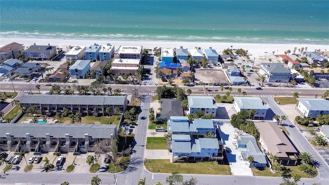 aerial view with a view of the beach and a water view