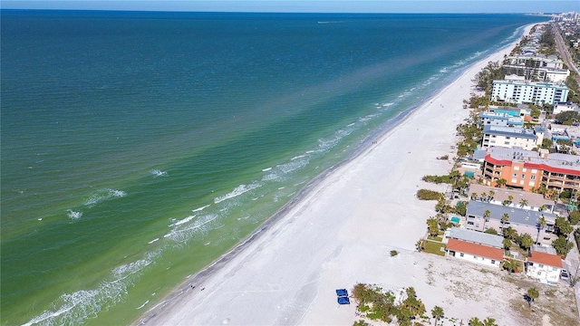 aerial view with a view of the beach and a water view