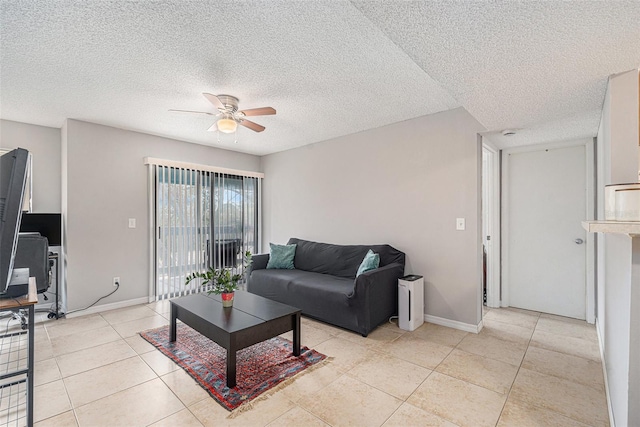 455 Alt 19 S Unit 268, Palm Harbor, FL 34683 - living area featuring ceiling fan, a textured ceiling, and light tile patterned floors