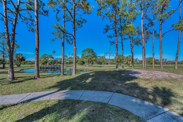 view of yard with a water view