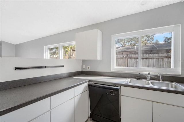 kitchen featuring white cabinets, sink, and dishwasher