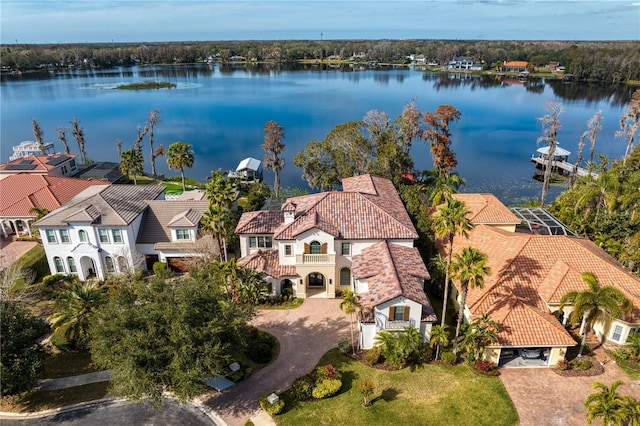 aerial view featuring a water view