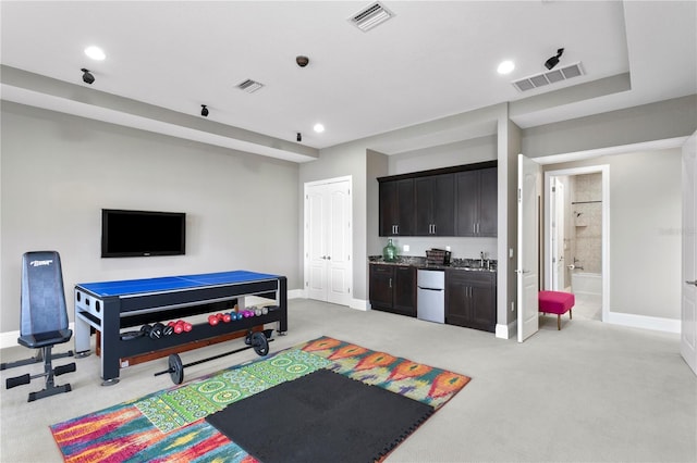 living room with light carpet