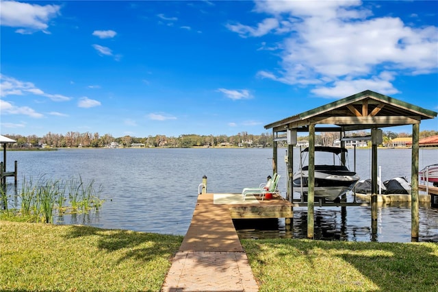 view of dock with a water view