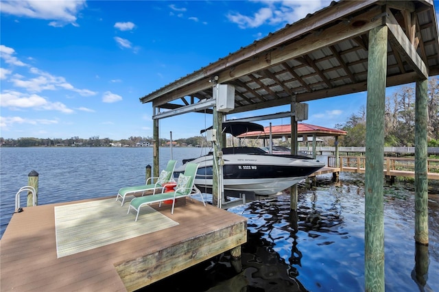 view of dock featuring a water view