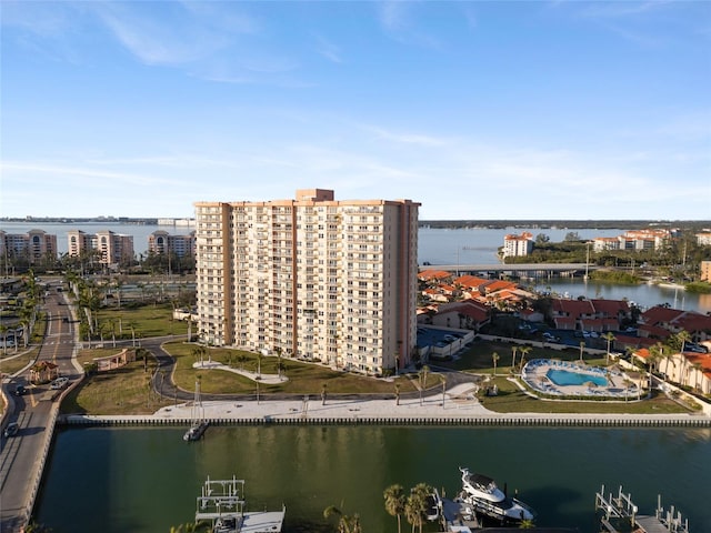 aerial view with a water view