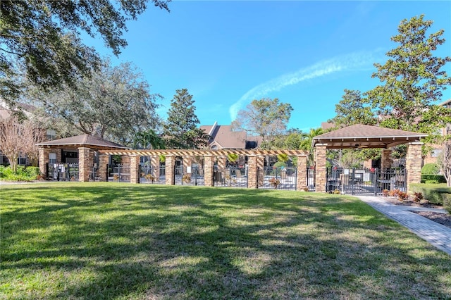 view of community featuring a yard and a gazebo