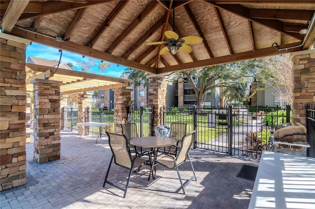 view of patio with a gazebo and ceiling fan