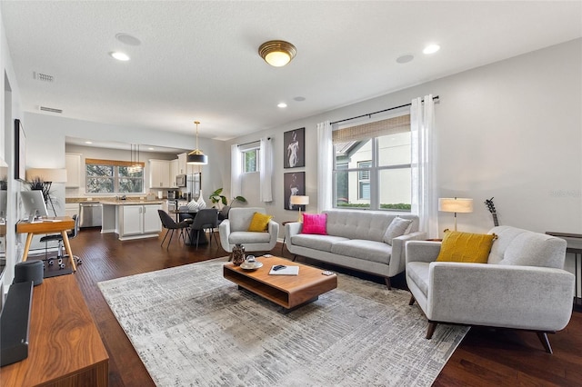 living room featuring wood-type flooring and a wealth of natural light